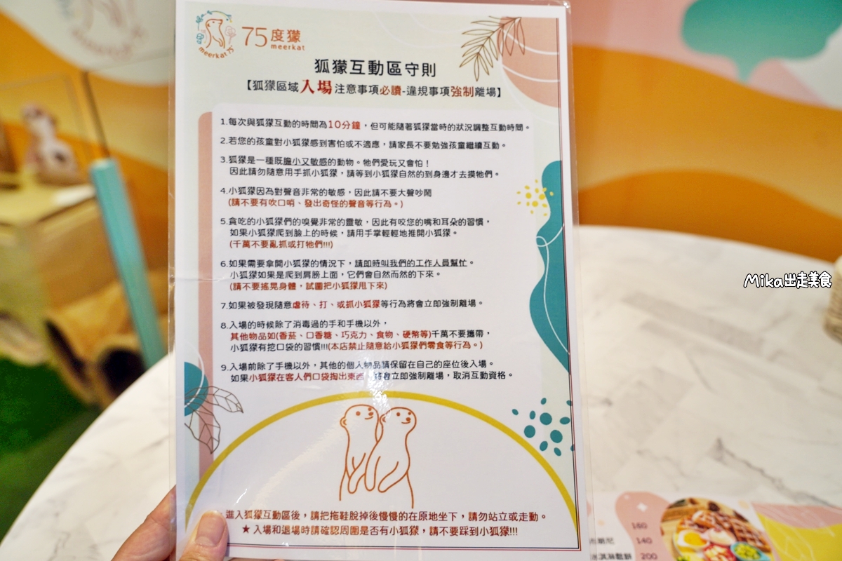 【台北】 Meerkat75 Café – 75度獴｜小巨蛋周邊咖啡廳美食推薦，採預約制，有超萌超可愛的駐店狐獴陪你喝咖啡，還可以親密互動10分鐘喔。